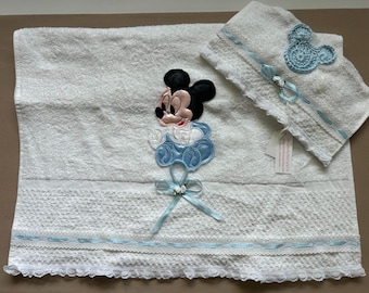 Mickey Mouse Baby Bath Towel Set:  Blue