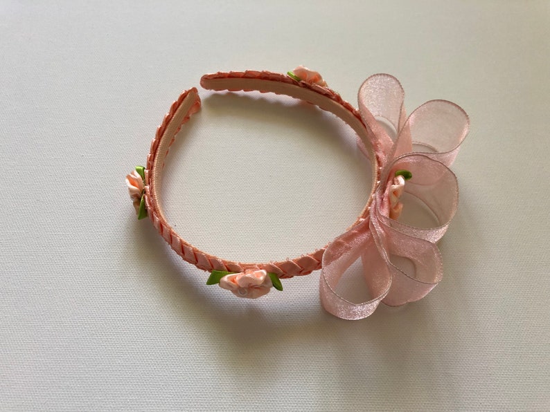 Girl Peach Headband Peach Ribbon Headband Peach Bow Headband Etsy