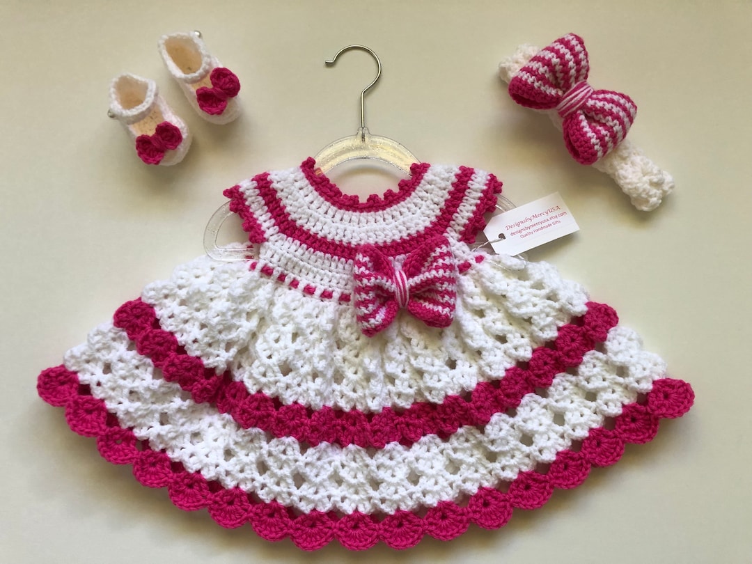 Baby Crochet Dress White and Pink Crochet Baby Girl Outfit White ...