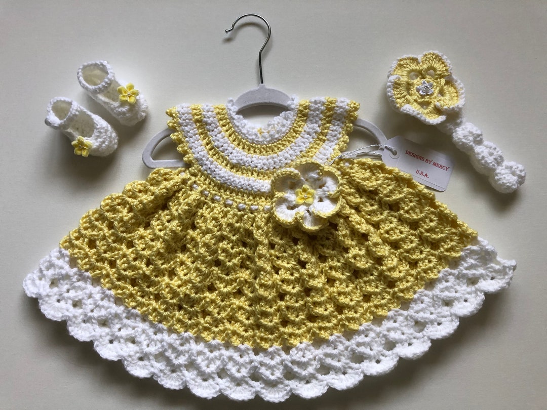 Baby Crochet Dress Yellow and White Crochet Baby Girl Outfit - Etsy