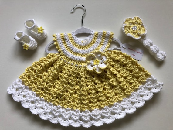 Baby Crochet Dress Yellow and White Crochet Baby Girl Outfit | Etsy