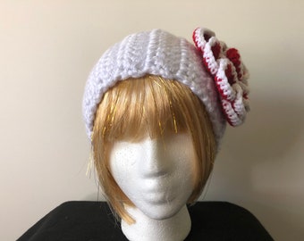 Women White Crochet Headband Women Red and White Flower Crochet Ear Warmer White Crochet Winter Headband Women White Crochet Ear Warmer