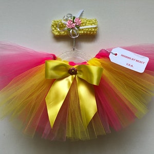 Baby Pink and Yellow Tutu Skirt Pink and Yellow Baby Tutu Outfit Pink and Yellow Baby Tutu Set Pink & Yellow Baby Photo Prop Tutu Outfit