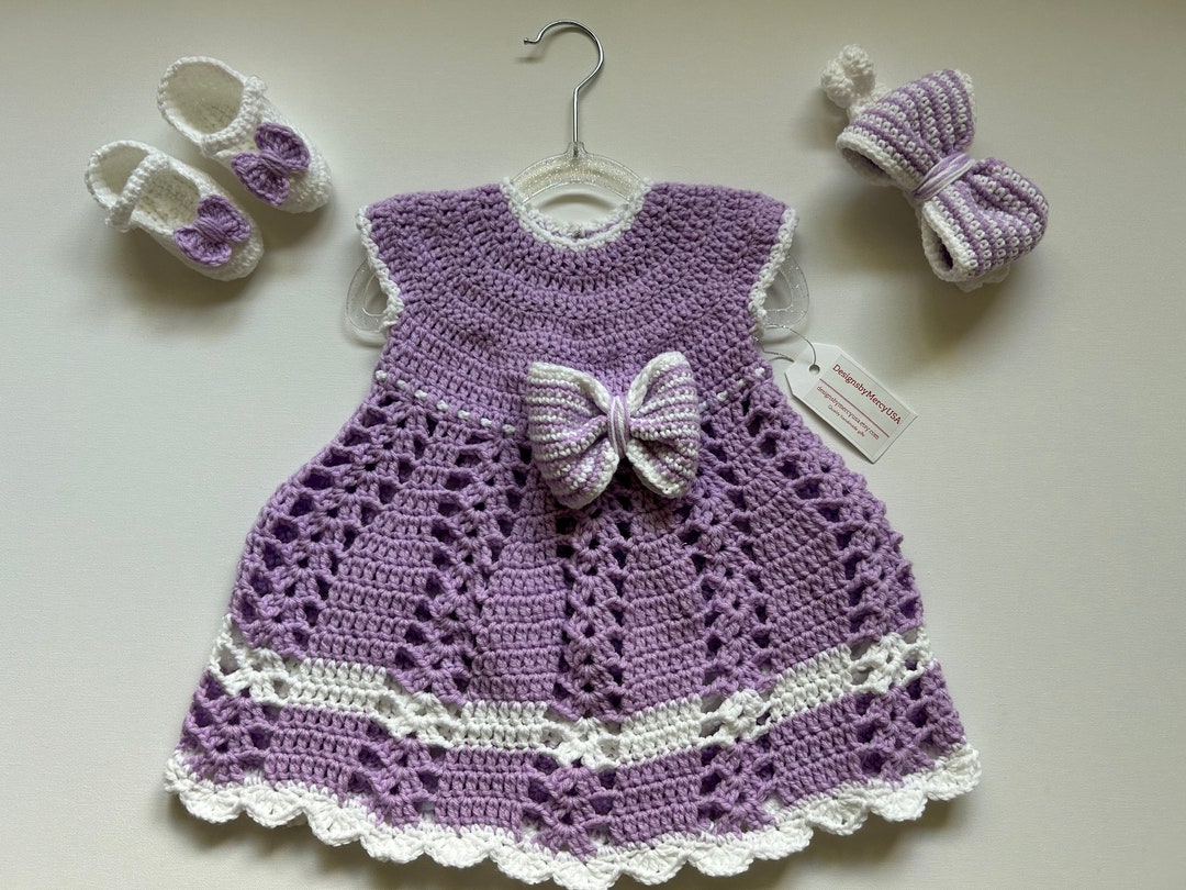 Baby Crochet Dress Lilac and White Crochet Baby Girl Outfit - Etsy