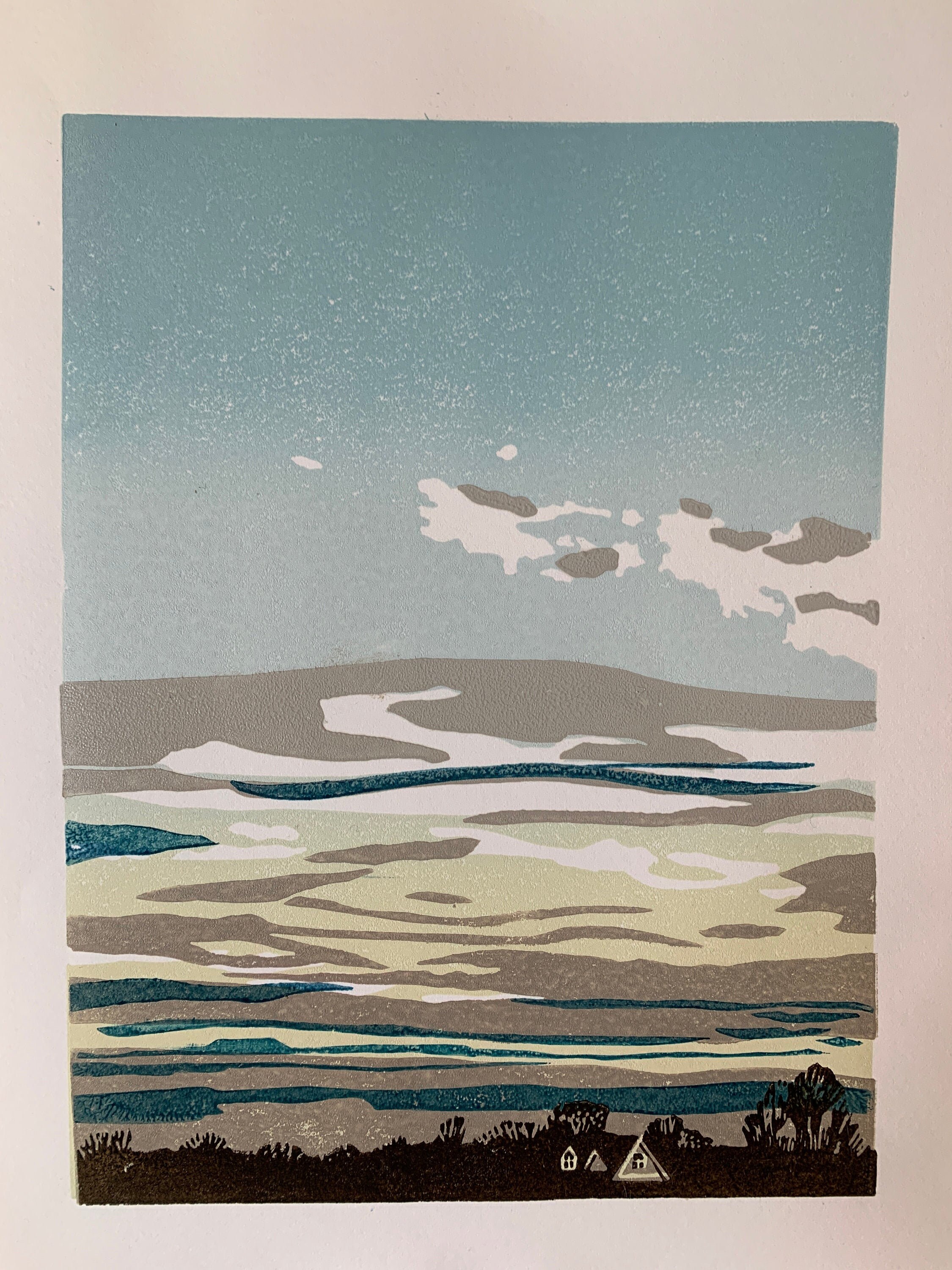 Clouds Over Mill Road. Linocut Print. Etsy