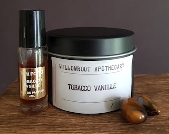 Tobacco Vanille a strong scented soy wax candle with wood wick/ cotton by Willowroot Apothecary