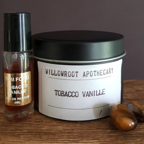 Tobacco Vanille a strong scented soy wax candle with wood wick/ cotton by Willowroot Apothecary