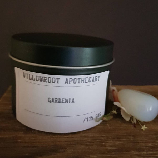 Gardenia strong scented soy wax candle with wood wick / cotton wick by Willowroot Apothecary