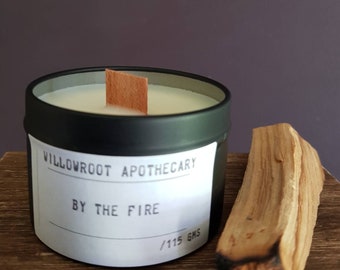By the Fire Scented Soy Wax Candle - Wood Wick, spiced woods and smoke