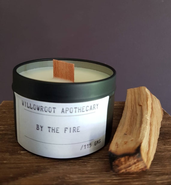 By the Fire Scented Soy Wax Candle - Wood Wick, spiced woods and smoke