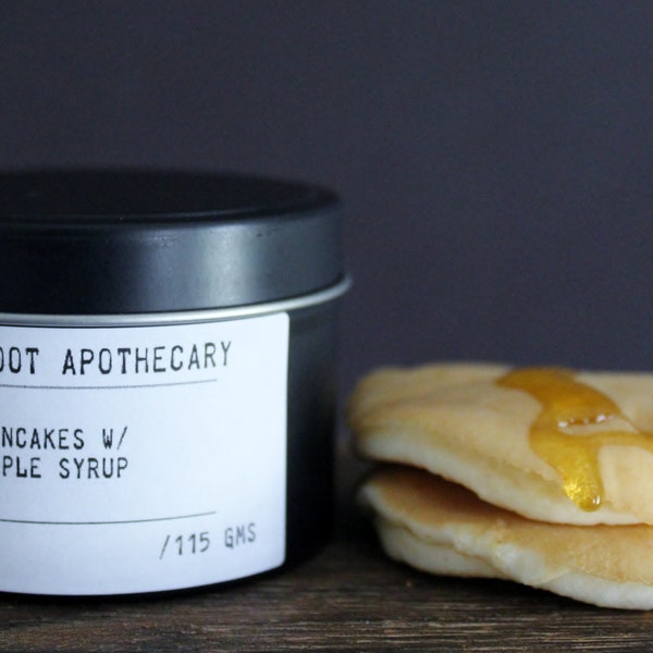 Pancakes with maple syrup strong scented soy wax candle by Willowroot Apothecary