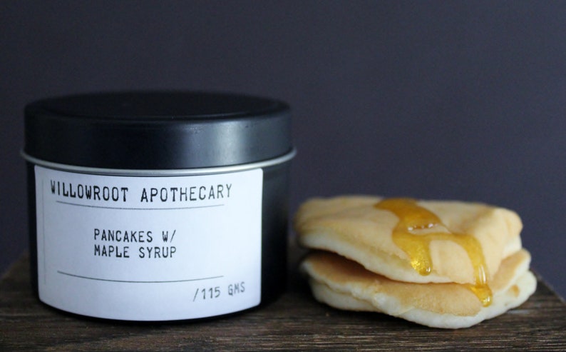 Pancakes with maple syrup strong scented soy wax candle by Willowroot Apothecary image 1