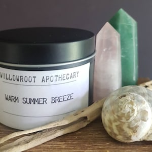 Warm summer breeze a strong scented soy wax candle with a wood wick / cotton wick  by Willowroot Apothecary