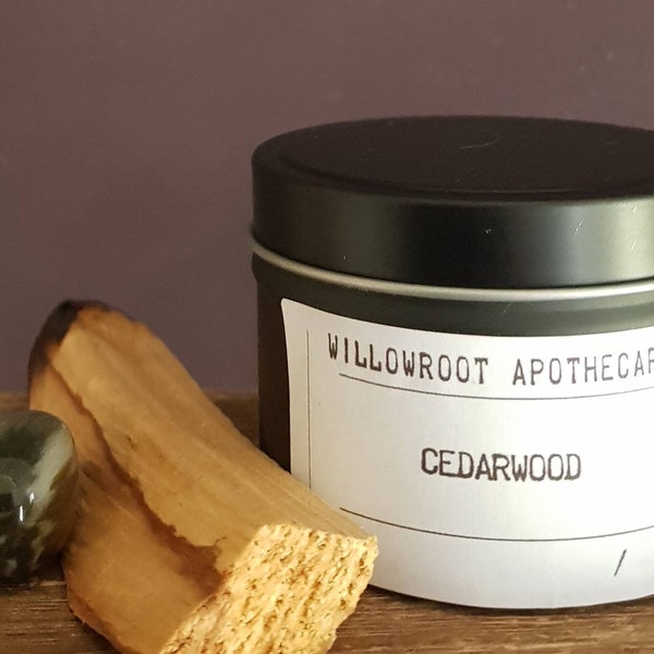 Cedarwood strong scented soy wax candle with wood wick / cotton wick by Willowroot Apothecary