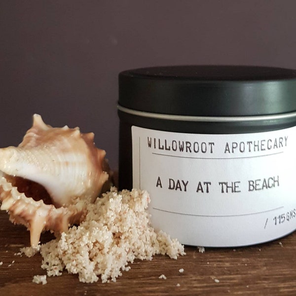 A day at the beach soy wax candle with wood wick/ cotton wick by Willowroot Apothecary
