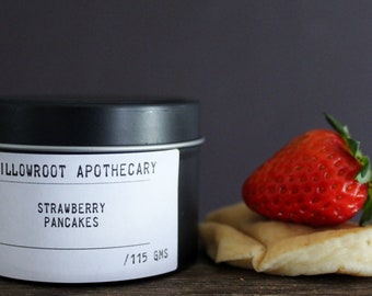 Strawberry pancakes strong scented soy wax candle with wood wick / cotton wick by Willowroot Apothecary