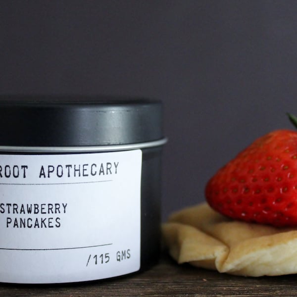Strawberry pancakes strong scented soy wax candle with wood wick / cotton wick by Willowroot Apothecary