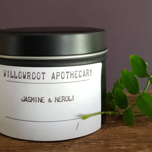 Jasmine and Neroli soy wax candle with wood wick / cotton wick by Willowroot Apothecary