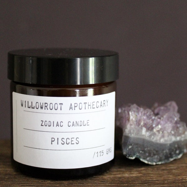Pisces zodiac candle, scented candle by Willowroot Apothecary