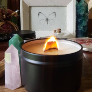 By the fire a strong scented soy wax candle with wood wick / cotton wick by Willowroot Apothecary image 3