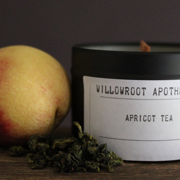 Apricot tea strong scented soy wax candle with wood wick / cotton wick by Willowroot Apothecary