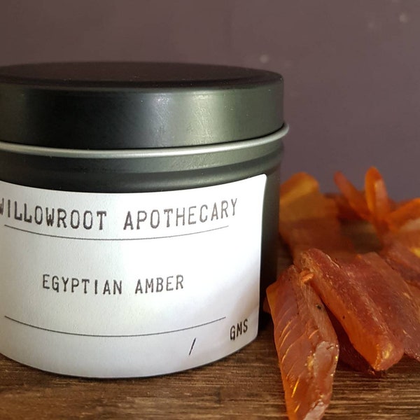 Egyptian amber strong scented soy wax candle with wood wick / cotton wick by Willowroot Apothecary