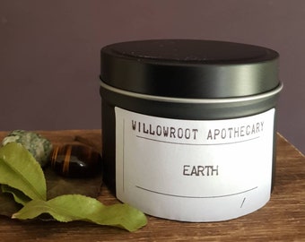 Earth strong scented soy wax candle with wood wick / cotton wick by Willowroot Apothecary