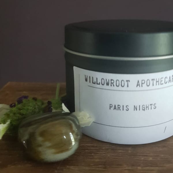 Paris nights a strong scented candle with wood wick / cotton wick by Willowroot Apothecary