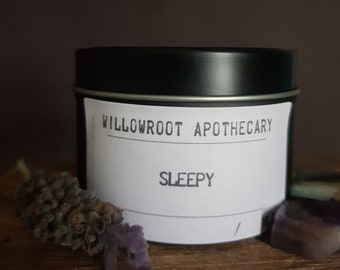 Sleepy a beautiful candle to help you sleep wood wick/ cotton wick candle by Willowroot Apothecary