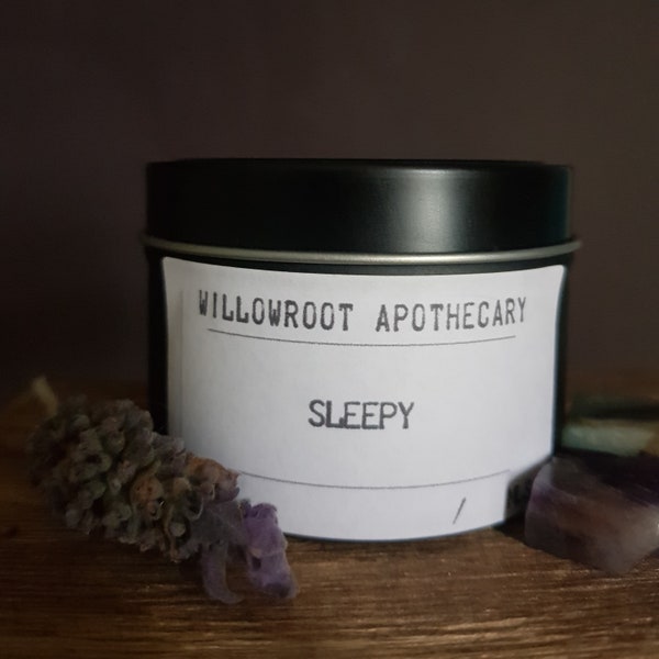 Sleepy a beautiful candle to help you sleep wood wick/ cotton wick candle by Willowroot Apothecary