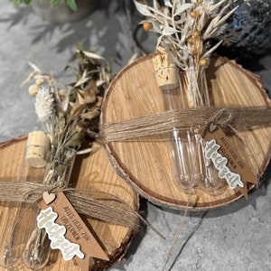 Hölzerne Hochzeit Geldgeschenk Geschenk Reagenzglas mit Trockenblumen Holzscheibe