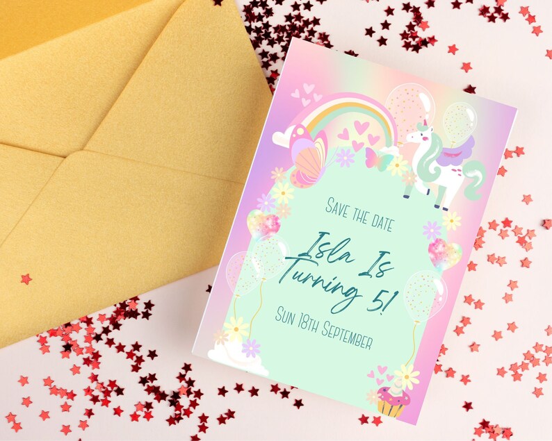 Digital Pastel Rainbow Unicorn Birthday Invitation & Unicorn Colouring ...