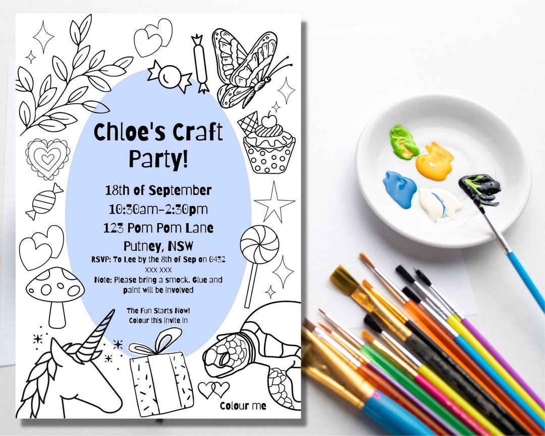 Digital Kids Arts and Craft Birthday Invite | Craft Birthday Party ...
