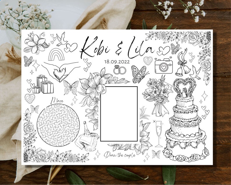 Printable and Editable Wedding Coloring Placemat | Wedding Colouring ...