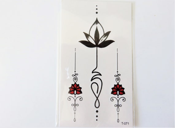 Tatouage éphémère Temporaire Motif Fleur De Lotus Noir Et Rouge