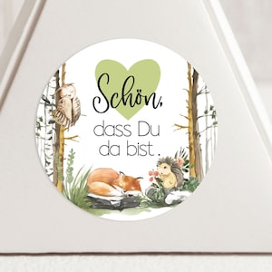 da 12 Bello che tu sia qui animali della foresta 4 cm riccio volpe gufo adesivo regalo ospite battesimo iscrizione scuola bambino compleanno adesivo regalo ospite