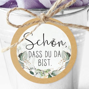 24 adesivi per matrimonio, bello che tu sia lì, 4 cm, regalo per gli ospiti, matrimonio, battesimo, compleanno, festa, nascita, etichette, eucalipto, oro, JGA
