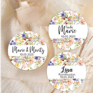 ab 12 personalisierte Sticker Wildblumen Hochzeit Kommunion Konfirmation Taufe Gastgeschenk Aufkleber Etiketten 4cm für Geschenkanhänger