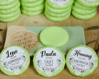 Guest gift soap lovely delicate scent personalized communion confirmation baptism first communion wedding green gift eucalyptus gold