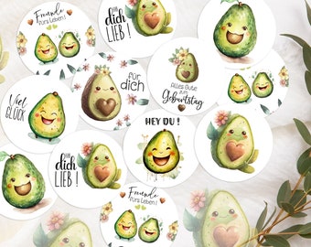 ab 8 Stück Avocado Sprüche Sticker Mix Freundebuch Viel Glück für dich hab dich lieb Etiketten 4cm Aufkleber Kindergarten Giveaways Geschenk