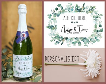 from 3x personalized labels for 0.75L champagne bottles, stickers 12 x 9 cm name date sticker guest gift wedding eucalyptus baptism JGA