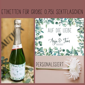da 3 etichette personalizzate per bottiglie di champagne da 0,75 L, adesivi 12 x 9 cm adesivo ospite regalo matrimonio eucalipto battesimo JGA nome data