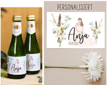 from 5x personalized champagne labels to toast - wedding dress - with name date guest gift labels sticker piccolo bride wedding JGA