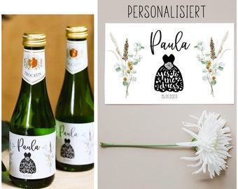 from 5x personalized champagne labels wedding dress yes to the dress - with name date guest gift labels stickers piccolo bride wedding JGA