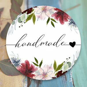 24 Sticker handmade - für Karten, Papieranhänger, Etikette, klebend, rot, rund, 4cm,40mm,Blumen,Blüten,Aufkleber,Pastell, Marmelade, Gläser