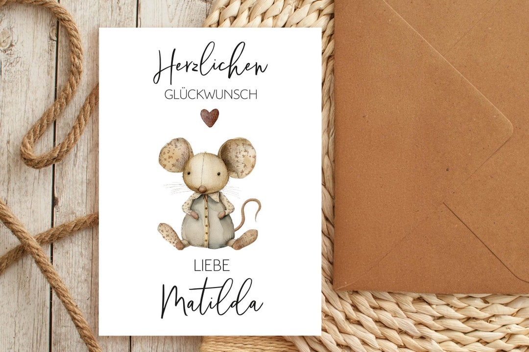 Cute Mouse Card, Congratulations, Heart, DIN A6, Greeting Card ...