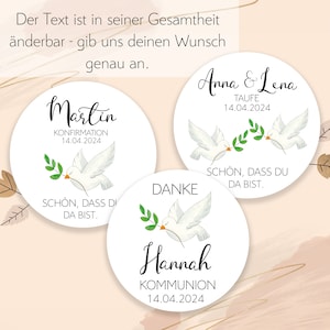 ab 12 personalisierte Sticker Kommunion Konfirmation Taufe 4cm Gastgeschenk Aufkleber Etiketten für Geschenkanhänger Taube Zwillinge Danke