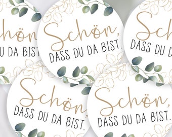 28 Stickers "Nice to see you" 20 mm 2 cm Eucalyptus gold boho style, green Stickers Wedding Favors Christening Wedding Labels Adhesive