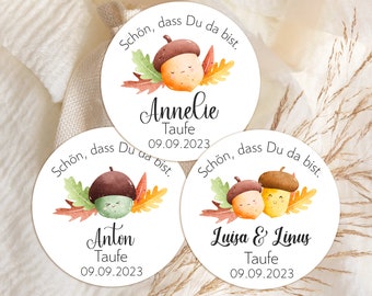 from 12 personalized stickers Nice that you are here, baptism communion confirmation guest gift stickers 4 cm for gift tags acorn