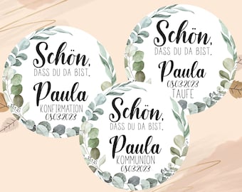 ab 12 personalisierte Sticker Kommunion Konfirmation Taufe Gastgeschenk Aufkleber Etiketten 4cm für Geschenkanhänger Anhänger Hochzeit Schön